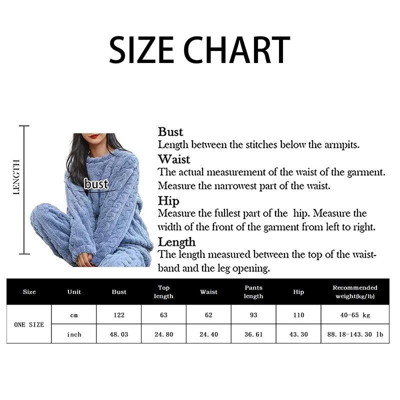 Women Pajamas Set Winter Sleepwear Solid Velvet 2 Piece Pant Home Suit Fluffy Casual Pajama Warm Round Neck Night Wear 2023 ShopOnlyDeal