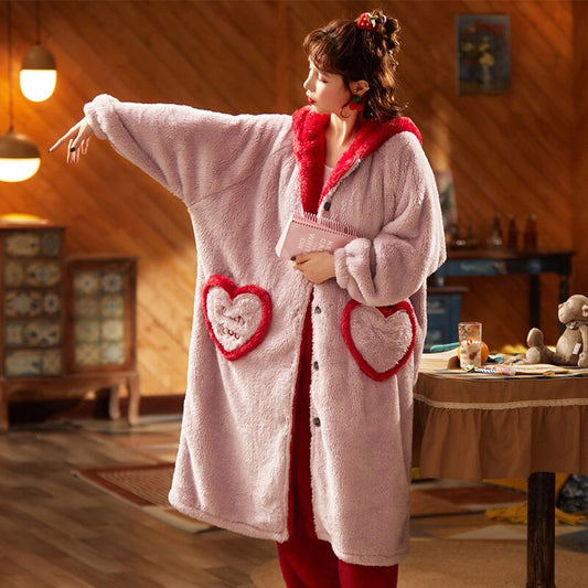 Korean Style Sleepwear Pajamas Plus Size XXL Intensification Japanese Nighty Plush Set Winter Pyjamas Loose Version Medium Style Hooded Pajamas женский 8956-3 ShopOnlyDeal