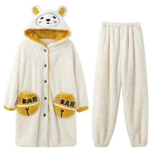 Korean Style Sleepwear Pajamas Plus Size XXL Intensification Japanese Nighty Plush Set Winter Pyjamas Loose Version Medium Style Hooded Pajamas женский 8957 ShopOnlyDeal