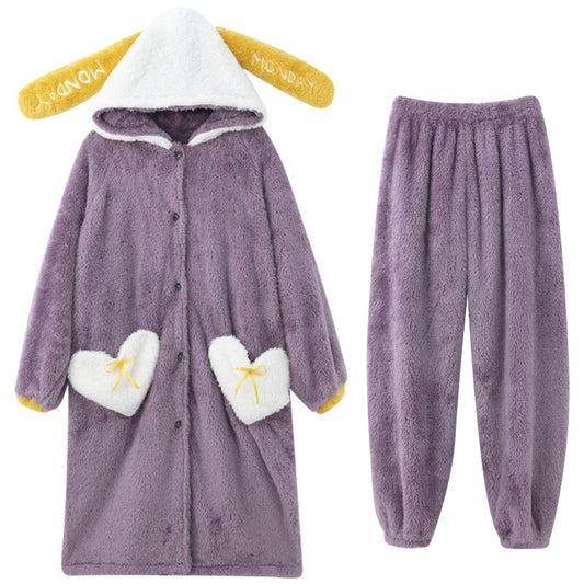 Korean Style Sleepwear Pajamas Plus Size XXL Intensification Japanese Nighty Plush Set Winter Pyjamas Loose Version Medium Style Hooded Pajamas женский 8955zi ShopOnlyDeal
