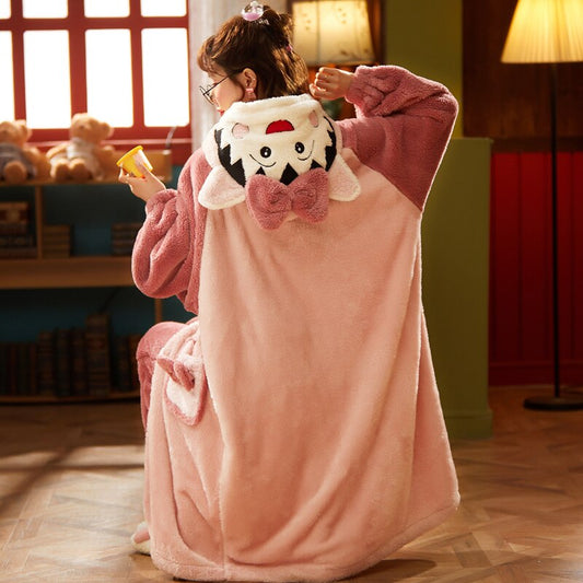 Korean Style Sleepwear Pajamas Plus Size XXL Intensification Japanese Nighty Plush Set Winter Pyjamas Loose Version Medium Style Hooded Pajamas женский 9010 ShopOnlyDeal