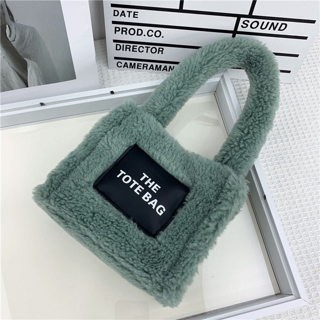 Tote Handbags Women Small Plush Lamb Like Fabric Wrist Bags Plain Fluffy Warm Cloth Makeup Bag Cute Mini Purses For Girls ShopOnlyDeal