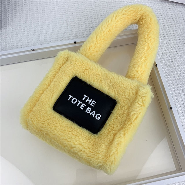 Tote Handbags Women Small Plush Lamb Like Fabric Wrist Bags Plain Fluffy Warm Cloth Makeup Bag Cute Mini Purses For Girls ShopOnlyDeal