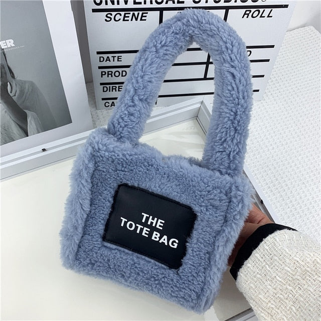 Tote Handbags Women Small Plush Lamb Like Fabric Wrist Bags Plain Fluffy Warm Cloth Makeup Bag Cute Mini Purses For Girls ShopOnlyDeal