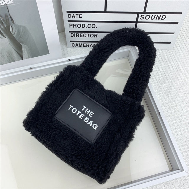 Tote Handbags Women Small Plush Lamb Like Fabric Wrist Bags Plain Fluffy Warm Cloth Makeup Bag Cute Mini Purses For Girls ShopOnlyDeal