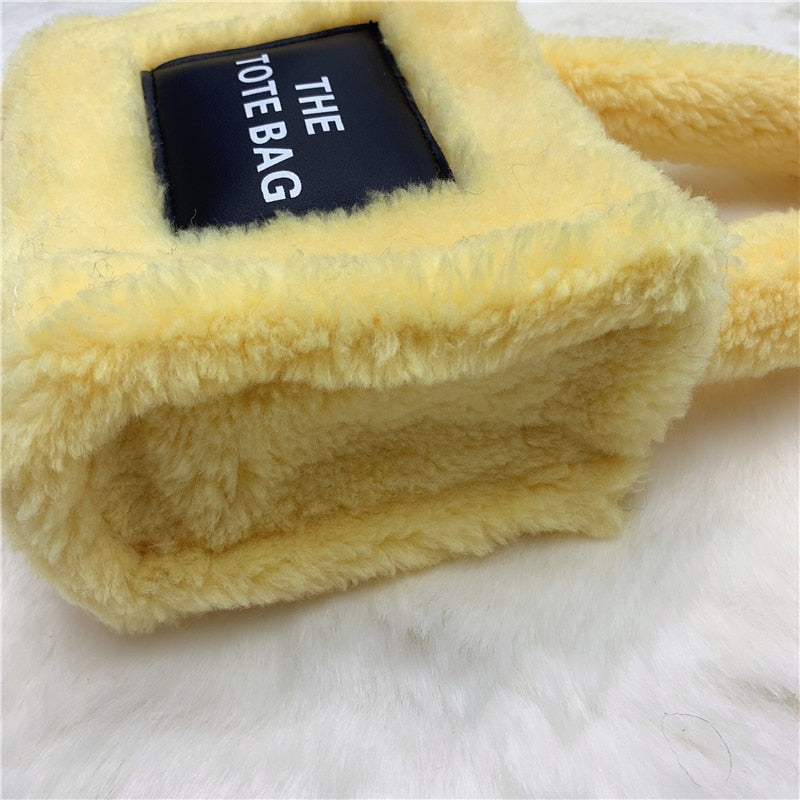 Tote Handbags Women Small Plush Lamb Like Fabric Wrist Bags Plain Fluffy Warm Cloth Makeup Bag Cute Mini Purses For Girls ShopOnlyDeal