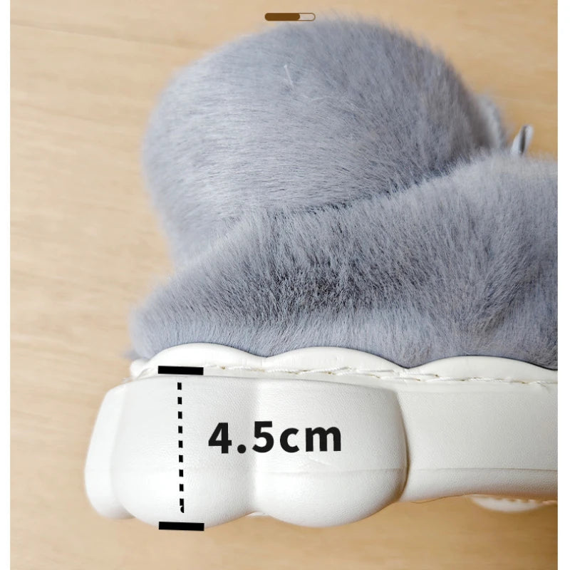 Winter Fluffy Women Warm Cotton Shoes Couples Winter Home Slippers Soft Plush Thick Sole Fluffy Footwear Female Male Indoor Street Snow Boots Nian Ci Store