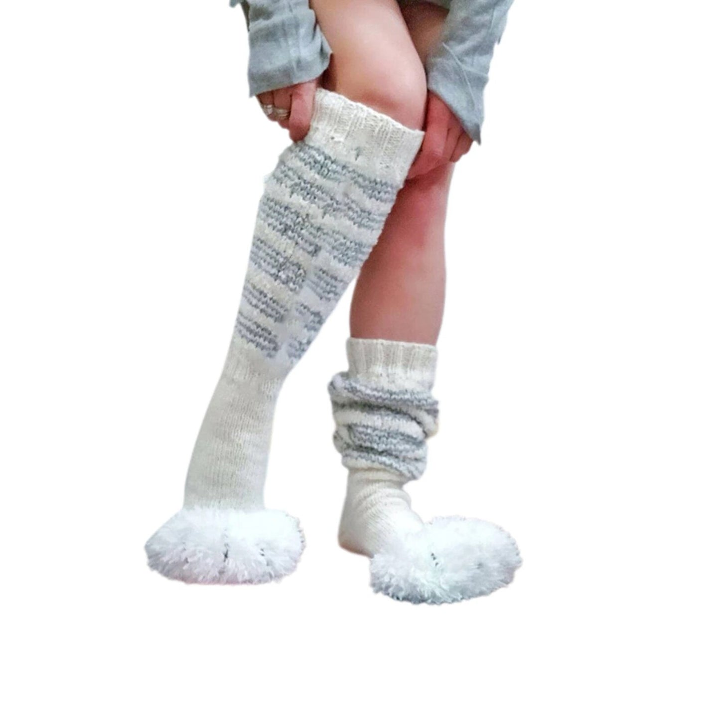 Cat Paw Sock Women Winter Knee High Socks Striped Patchwork Fleece Warm Boot Socks Leg Warmer High Socks for Girls Stocking ShopOnlyDeal