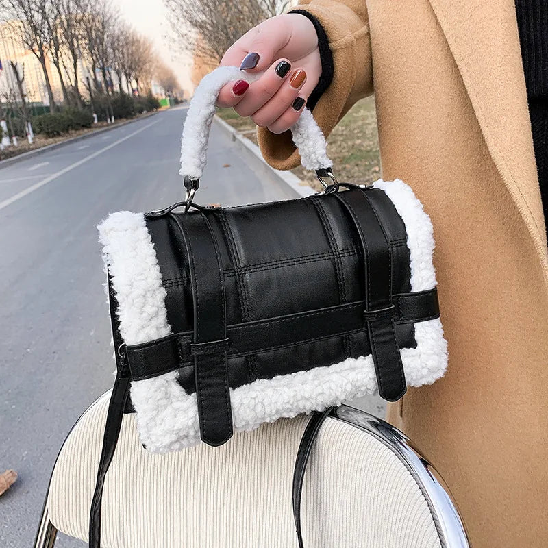 Luxury Fluffy Handbag Women Winter New Fashion Black Shoulder Bag Luxury Designer Lady Handbag Female Party Crossbody Messenger White  Faux Fur Retro ShopOnlyDeal