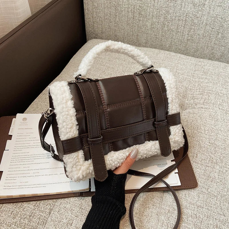 Luxury Fluffy Handbag Women Winter New Fashion Black Shoulder Bag Luxury Designer Lady Handbag Female Party Crossbody Messenger White  Faux Fur Retro ShopOnlyDeal