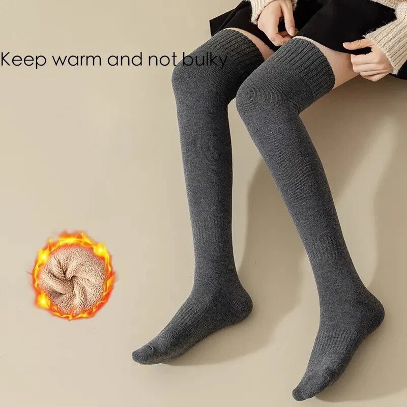Women Winter Stockings Sexy Fashion Snow Solid Color Tight Thickened Loops Inner Warm Slim Girl JK Long Overknee Calf Socks ShopOnlyDeal