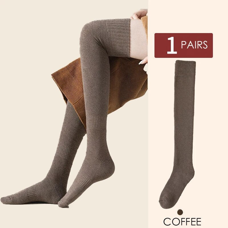 Women Winter Stockings Sexy Fashion Snow Solid Color Tight Thickened Loops Inner Warm Slim Girl JK Long Overknee Calf Socks ShopOnlyDeal
