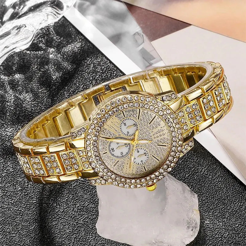 Gold Luxury Women's Quartz Watch Set - Rhinestone Jewelry Ensemble for Fashionable Elegance ShopOnlyDeal