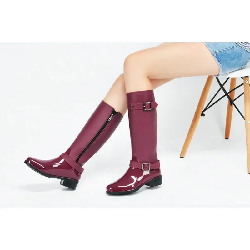 Women's Rain Boots Waterproof Rain Boots Fashion Non-slip Long Tube Water Shoes Korean Version Mid-tube Adult Water Boots Women ShopOnlyDeal