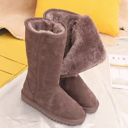 Snow Boots Suede Leather Warm Winter New Causal Plush Fluffy Non-slip Zipper Boots Plus Size 35-42 Platform Ladies Shoes ShopOnlyDeal