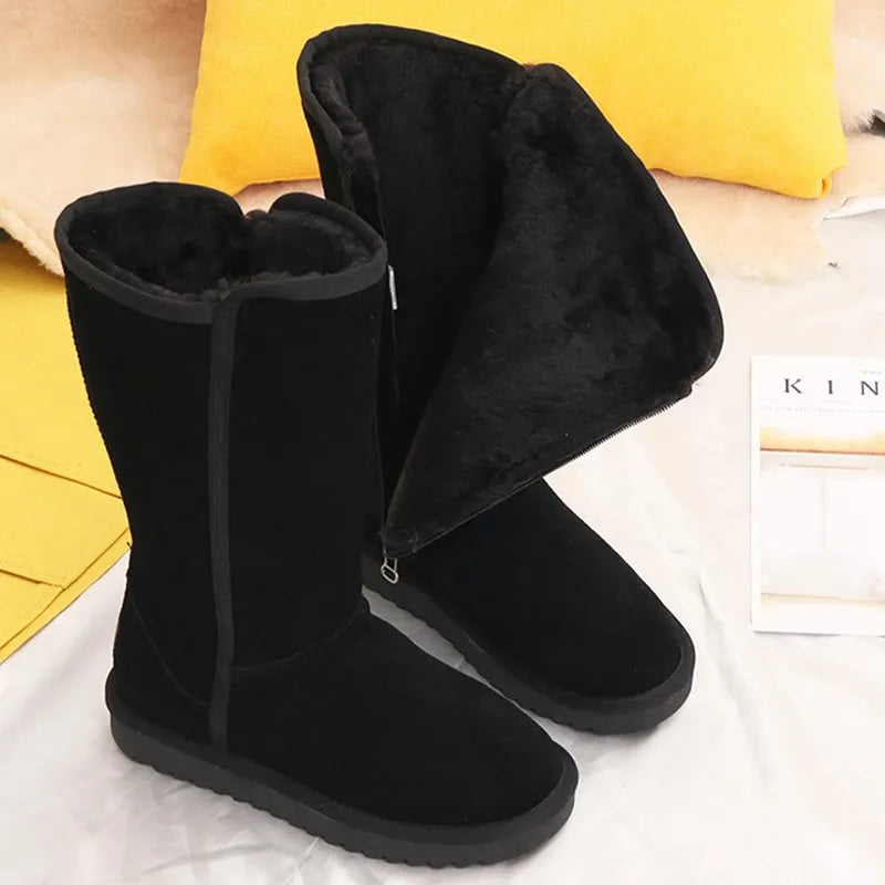 Women's Suede Leather Warm Snow Boots Winter New Causal Plush Fluffy Anti-cold Zip Booties Plus Size Woman Daily Platform Shoes ShopOnlyDeal