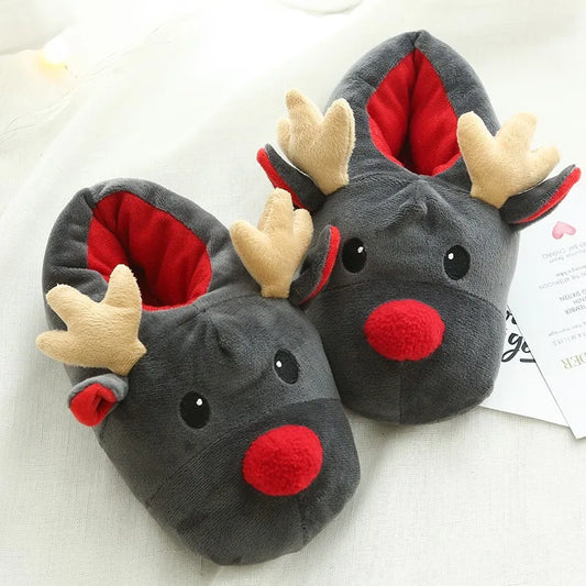 Womens Slippers Deer Christmas Shoes Cotton Plush Cute Slippers Winter Cotton Indoor House Flat Floor Soft Warm Plush Slippers ShopOnlyDeal