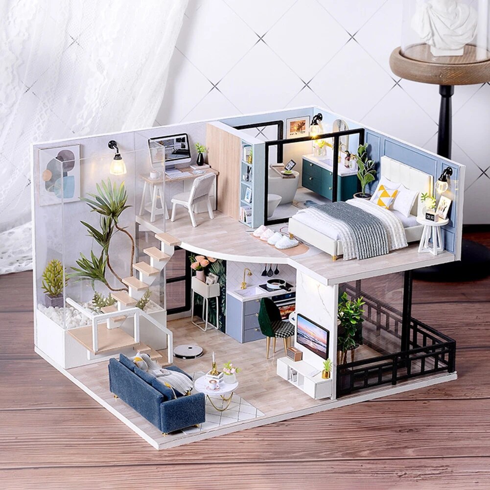 Miniature Dool House Wooden Assembled 3D DIY Doll House Furniture Manual Assembling Toys Miniature Kit for Girls Birthday Gifts Children Toy Supplies ShopOnlyDeal