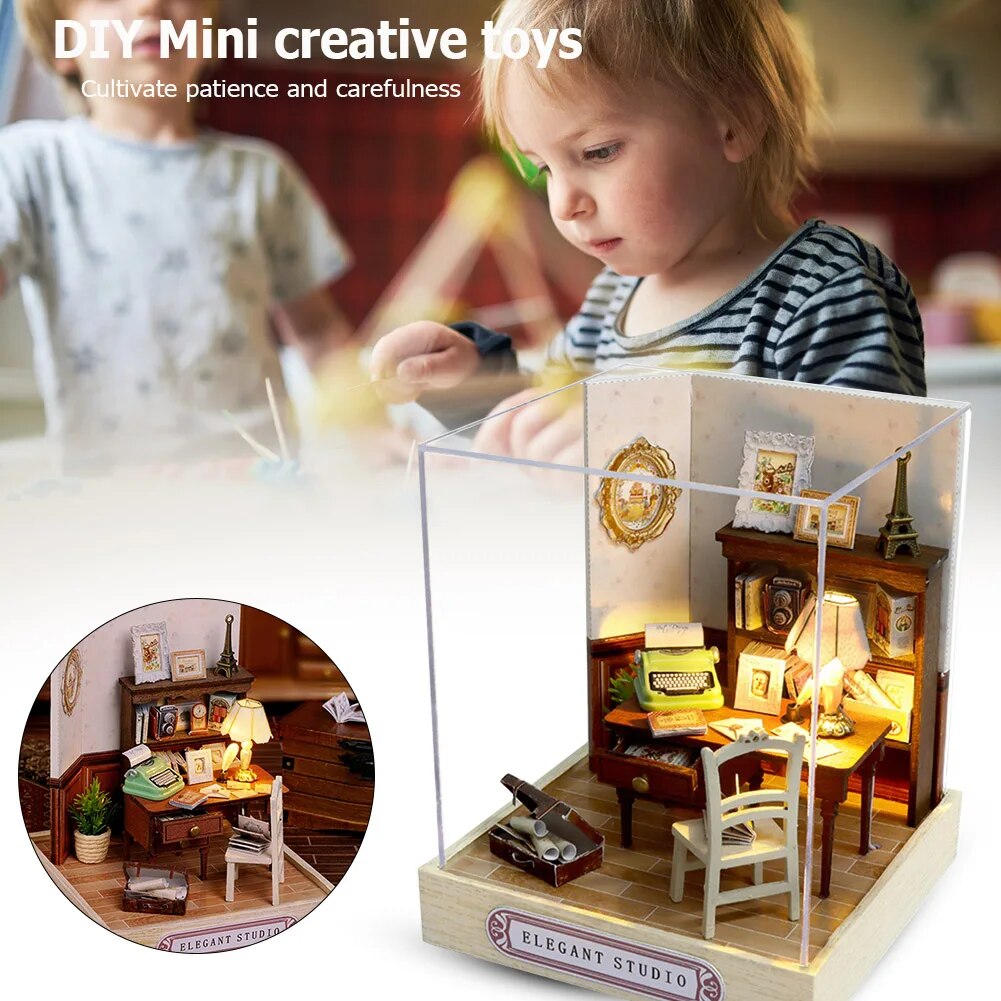 Miniature Dool House Wooden Assembled 3D DIY Doll House Furniture Manual Assembling Toys Miniature Kit for Girls Birthday Gifts Children Toy Supplies ShopOnlyDeal