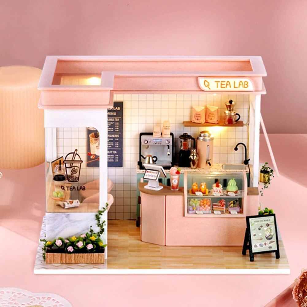 Miniature Dool House Wooden Assembled 3D DIY Doll House Furniture Manual Assembling Toys Miniature Kit for Girls Birthday Gifts Children Toy Supplies ShopOnlyDeal