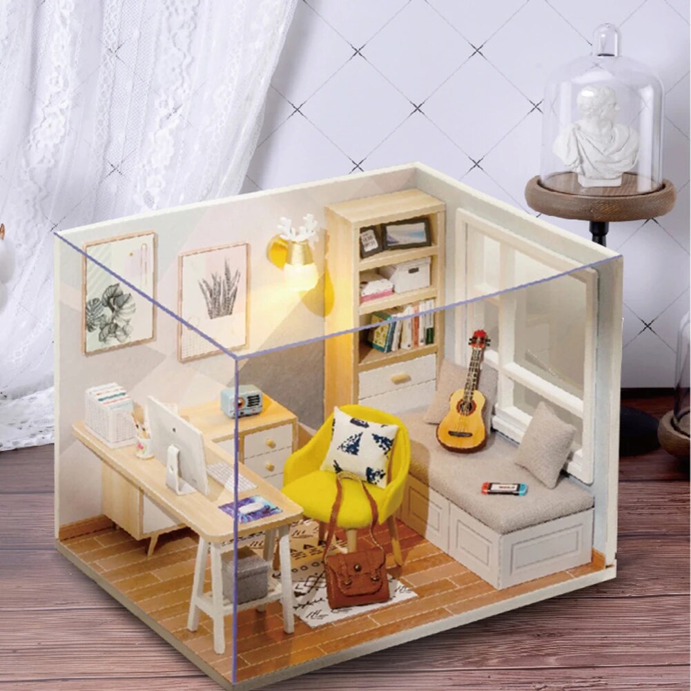 Miniature Dool House Wooden Assembled 3D DIY Doll House Furniture Manual Assembling Toys Miniature Kit for Girls Birthday Gifts Children Toy Supplies ShopOnlyDeal