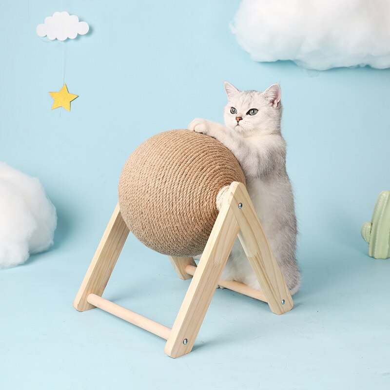 Wooden Cat Scratcher Toy Cat Scratching Post Toy For Cats Sisal Rope Ball Toys Grinding Paws Wear-resistant Pet Accessories ShopOnlyDeal