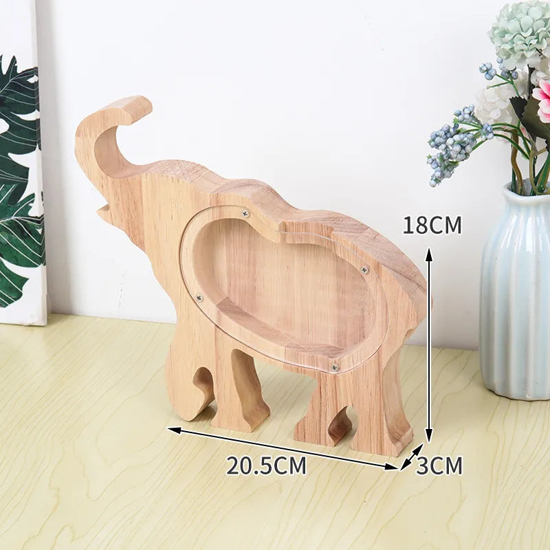 Wooden Piggy Dinosaur kitten Piggy Bank Transparent Cartoon Animal Coin Money Solid Wood Saving Box Personalize Desktop Ornament Kitchenware Helper Store