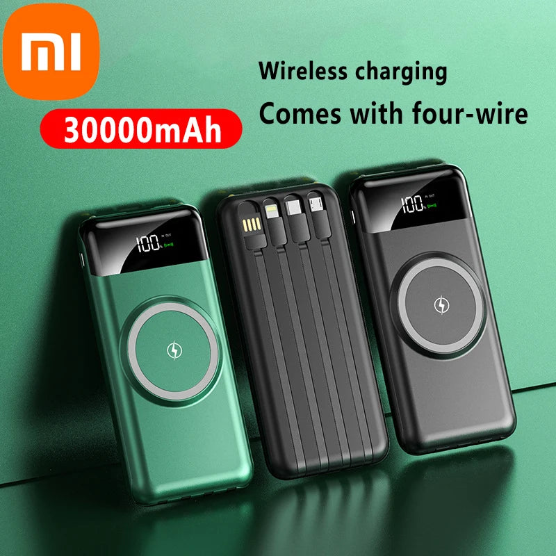 Xiaomi 30000mAh Mobile Power Bank Can Be Wirelessly Charged, Thin And Portable Mobile Phone External Battery Built-In Cable ShopOnlyDeal