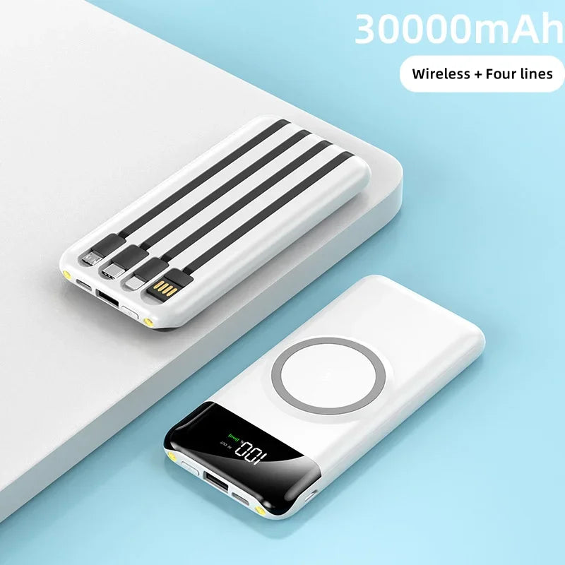 Xiaomi 30000mAh Mobile Power Bank Can Be Wirelessly Charged, Thin And Portable Mobile Phone External Battery Built-In Cable ShopOnlyDeal