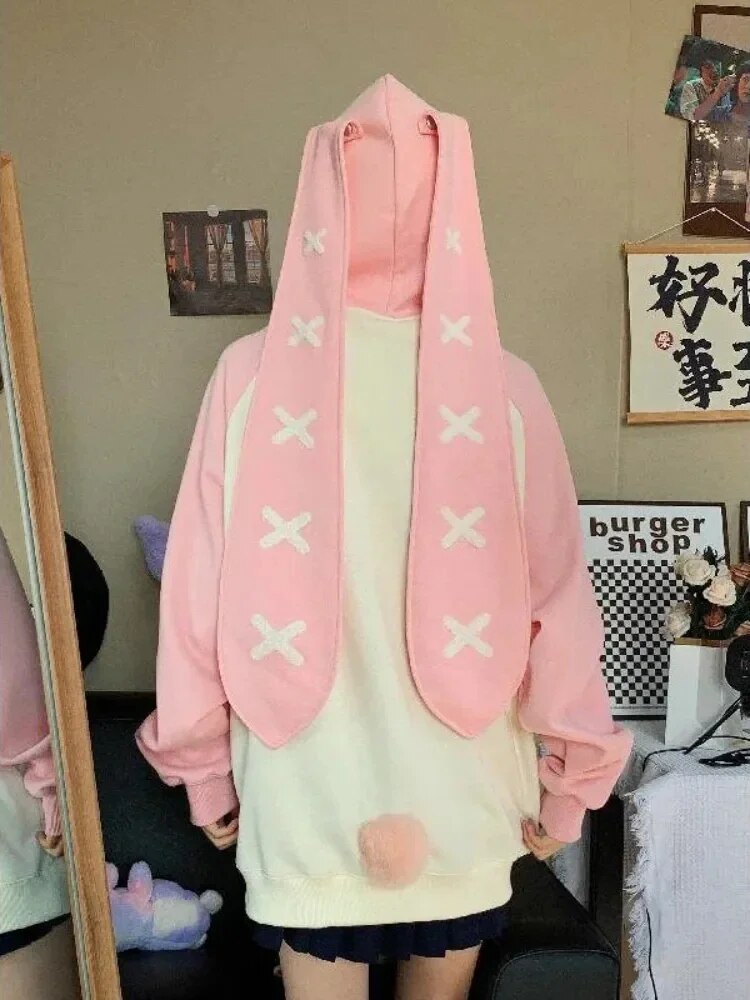 Y2k Women Korean Japan Hoodies Harajuku Kawaii Rabbit Hoodie Sweatshirt Long Sleeve Tops Bunny Ears Outerwear Hooded Clothes ShopOnlyDeal