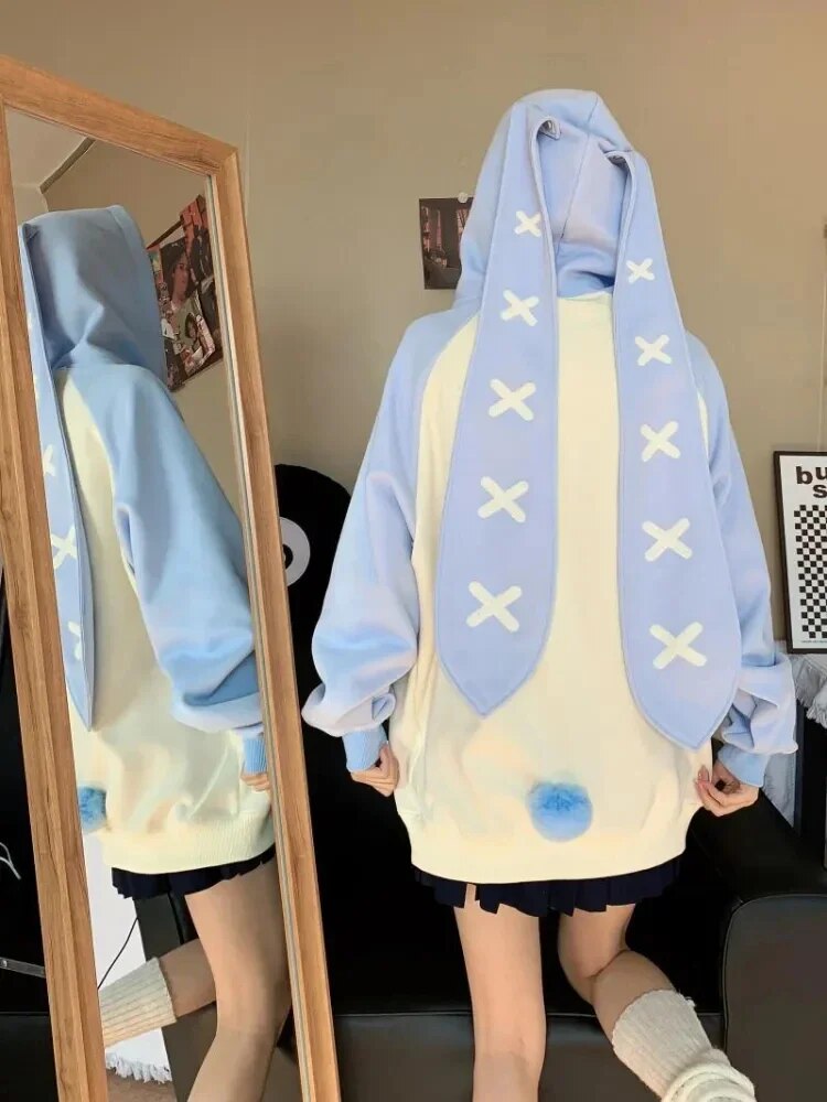 Y2k Women Korean Japan Hoodies Harajuku Kawaii Rabbit Hoodie Sweatshirt Long Sleeve Tops Bunny Ears Outerwear Hooded Clothes ShopOnlyDeal