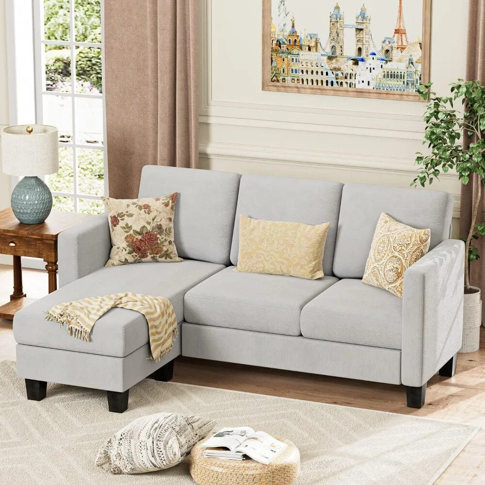 Convertible Sectional Small Sofa L-Shaped Couch Seat with Modern Linen Fabric for Living Room Apartment 70" ShopOnlyDeal