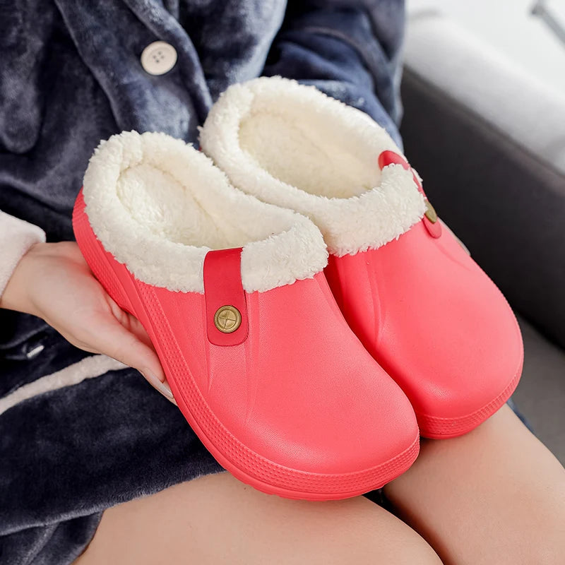 Warm Slippers Men Women Waterproof EVA Warm Furry Wrapped Slippers Indoor Home Cotton Shoes Fur Slides Plush Winter Slippers ShopOnlyDeal