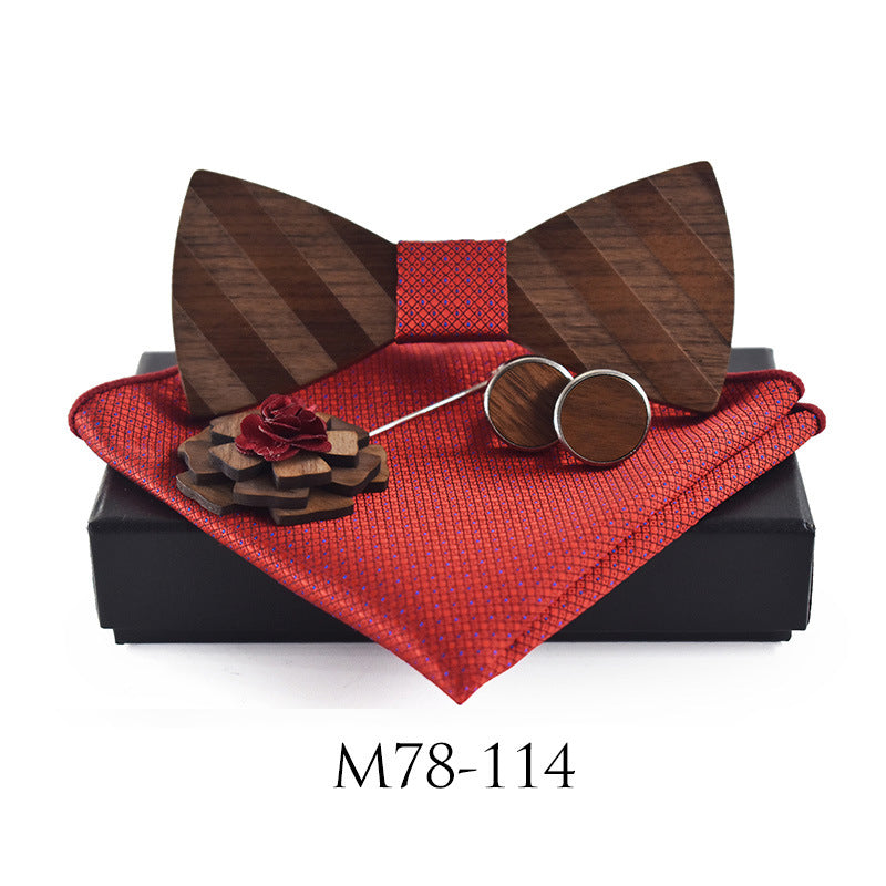 Wooden Bow Tie Set for Mens Handkerchief Wood Bowtie Brooches Wedding Party Cravate Homme Noeud Papillon ShopOnlyDeal