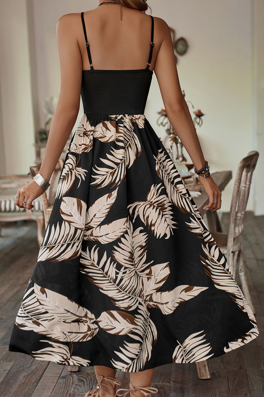 Printed Sleeveless Scoop Neck Slit Dress Trendsi