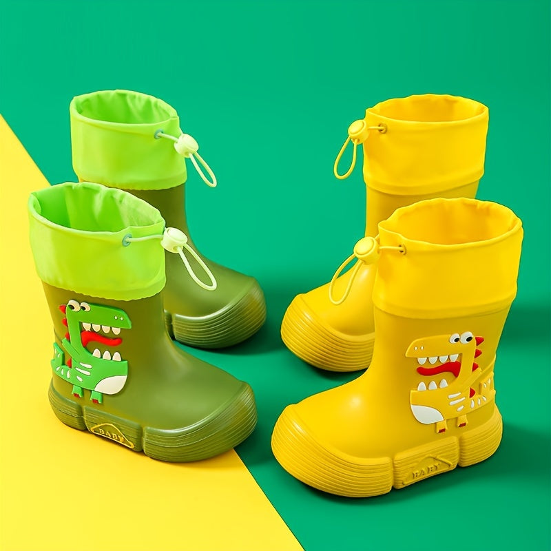 Boys Girls Eva Drawstring Rain Boots, Cartoon Dinosaur Pig Design Waterproof Soft Sole Anti Slip High Top Shoes For Rainy Weather ShopOnlyDeal