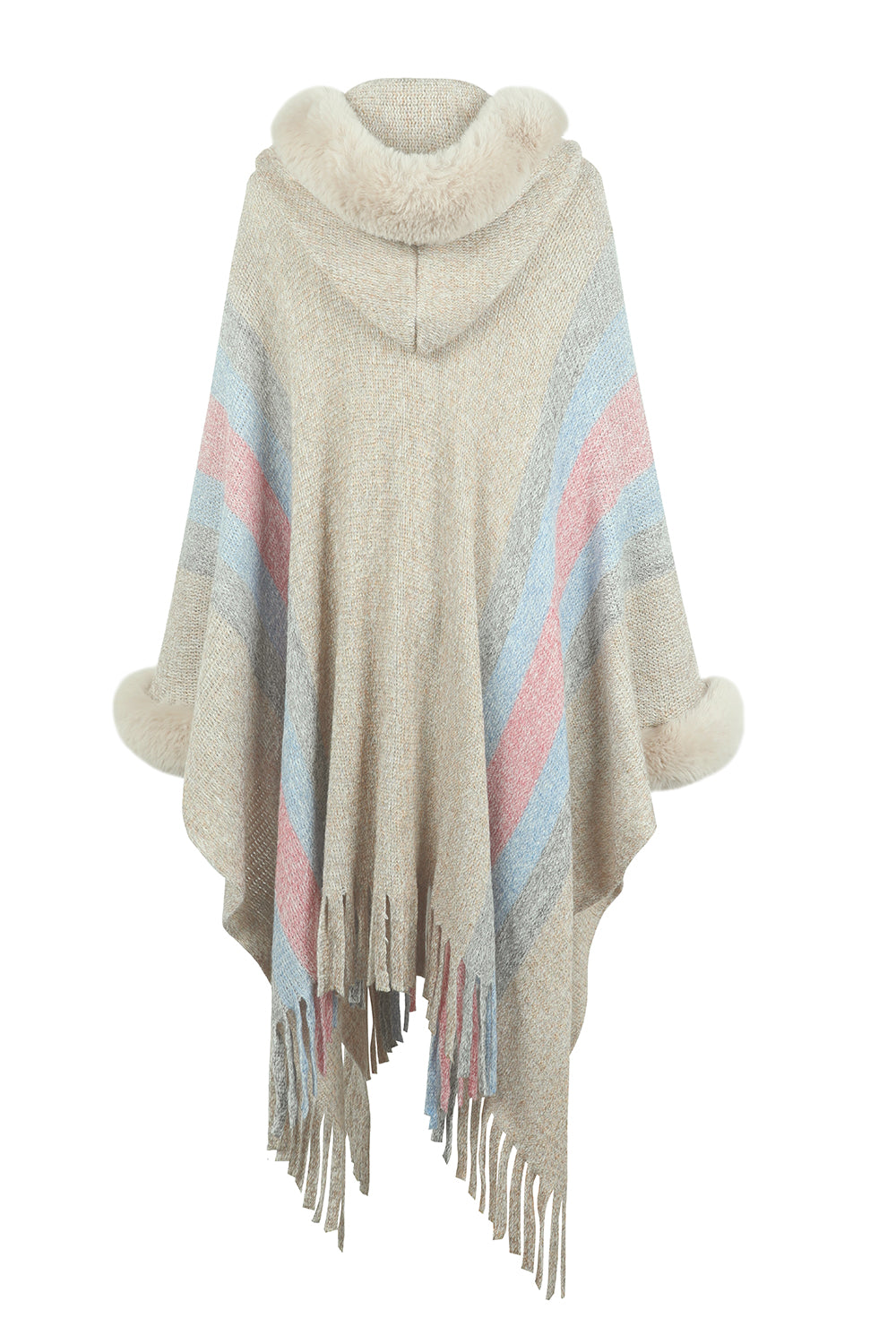 Color Block Fringe Detail Poncho Trendsi