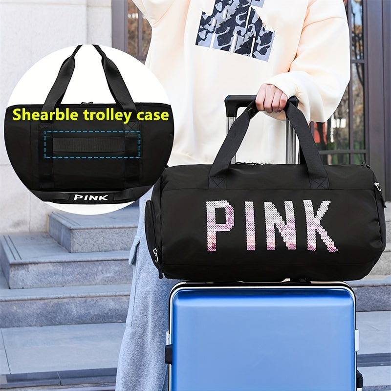 Pink Duffle Bag Large Capacity Travel Storage Bag Portable Duffel Bag Casual Sports Bag With Shoes Compartment | Free Shipping For New Users | Temu ShopOnlyDeal