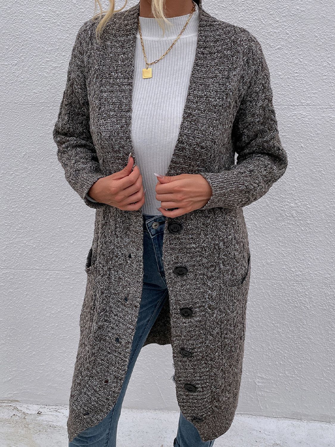 Effortless Elegance: Button Down Longline Cardigan with Pockets ShopOnlyDeal