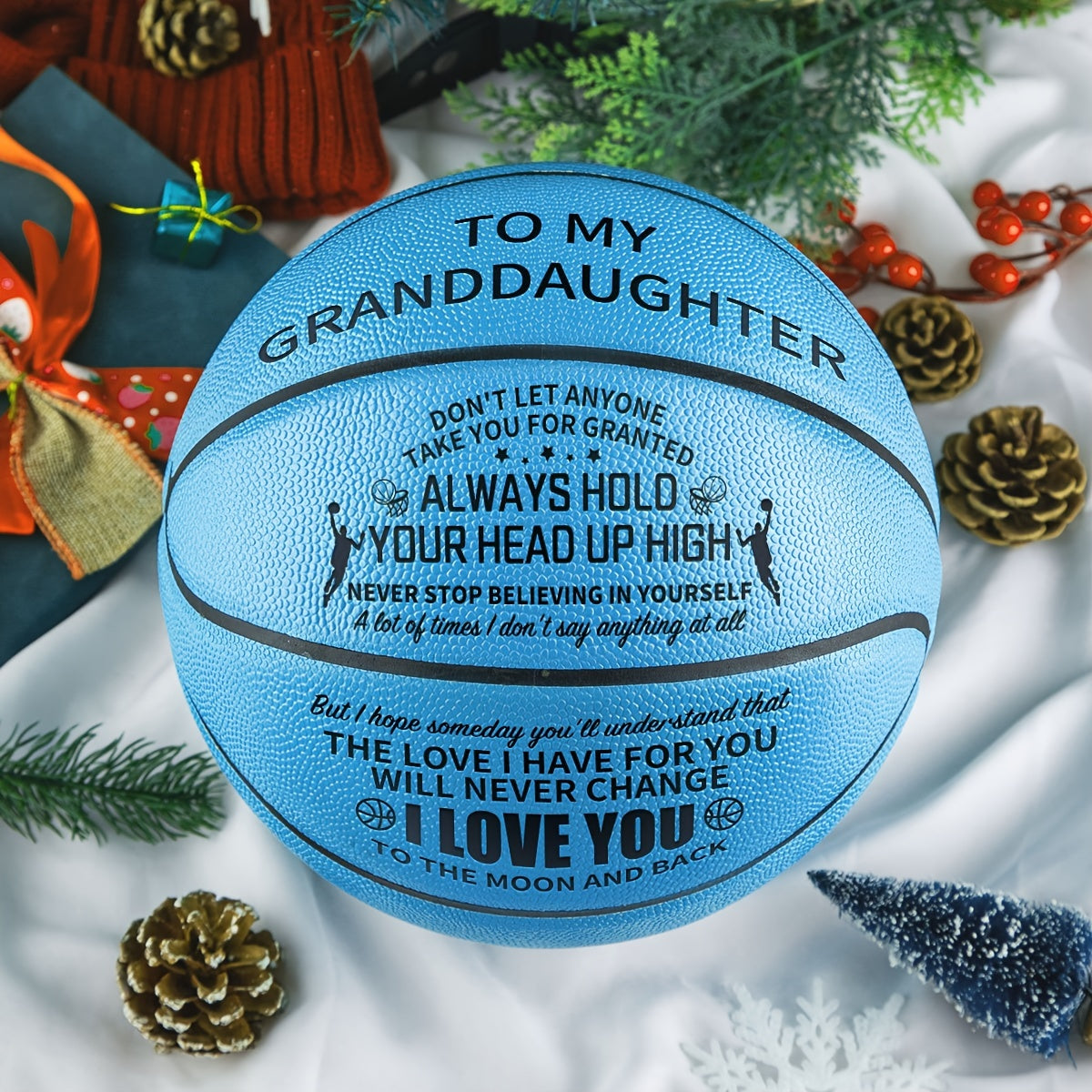 To My Granddaughter - I Love You To The Moon And Back - Personalised Light Blue Basketball For Birthday Gifts(with A Pump) ShopOnlyDeal