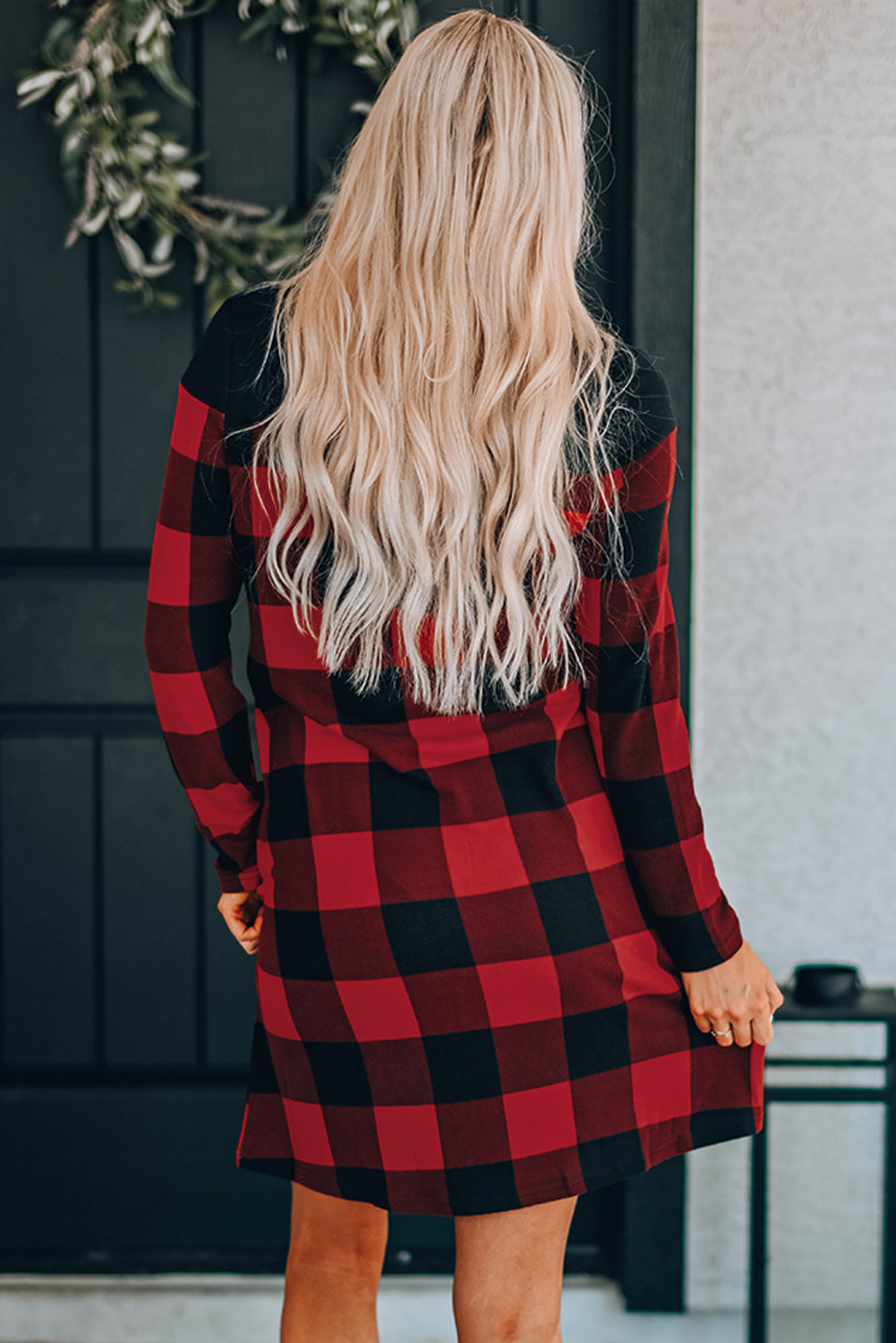 Chic and Timeless: Plaid Round Neck Long Sleeve Mini Dress for Effortless Style ShopOnlyDeal