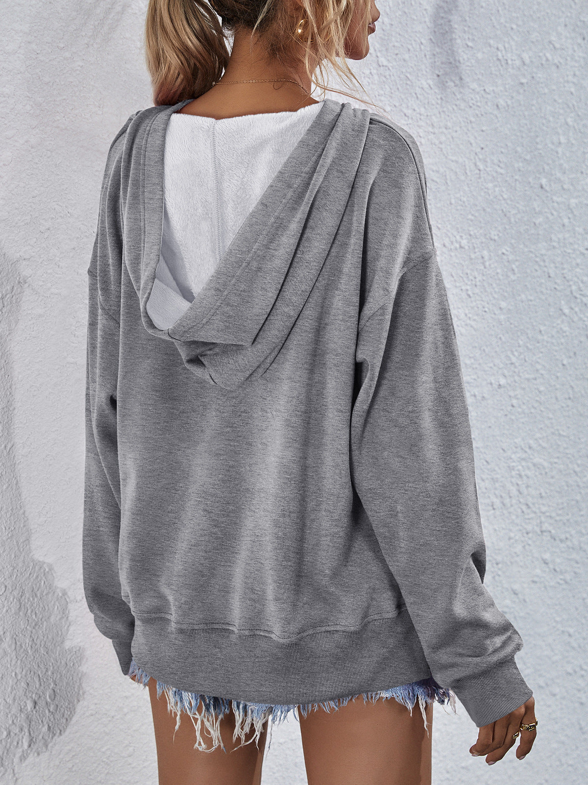 Dropped Shoulder Slit Hoodie Pink ShopOnlyDeal