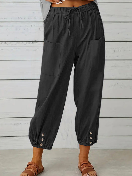 Buttoned Beauty: Stylish Decorative Cropped Pants for a Chic Look ShopOnlyDeal