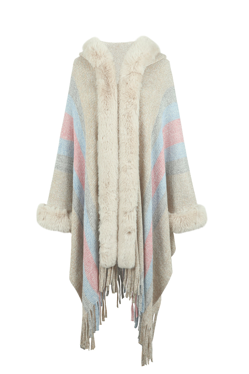 Color Block Fringe Detail Poncho Trendsi