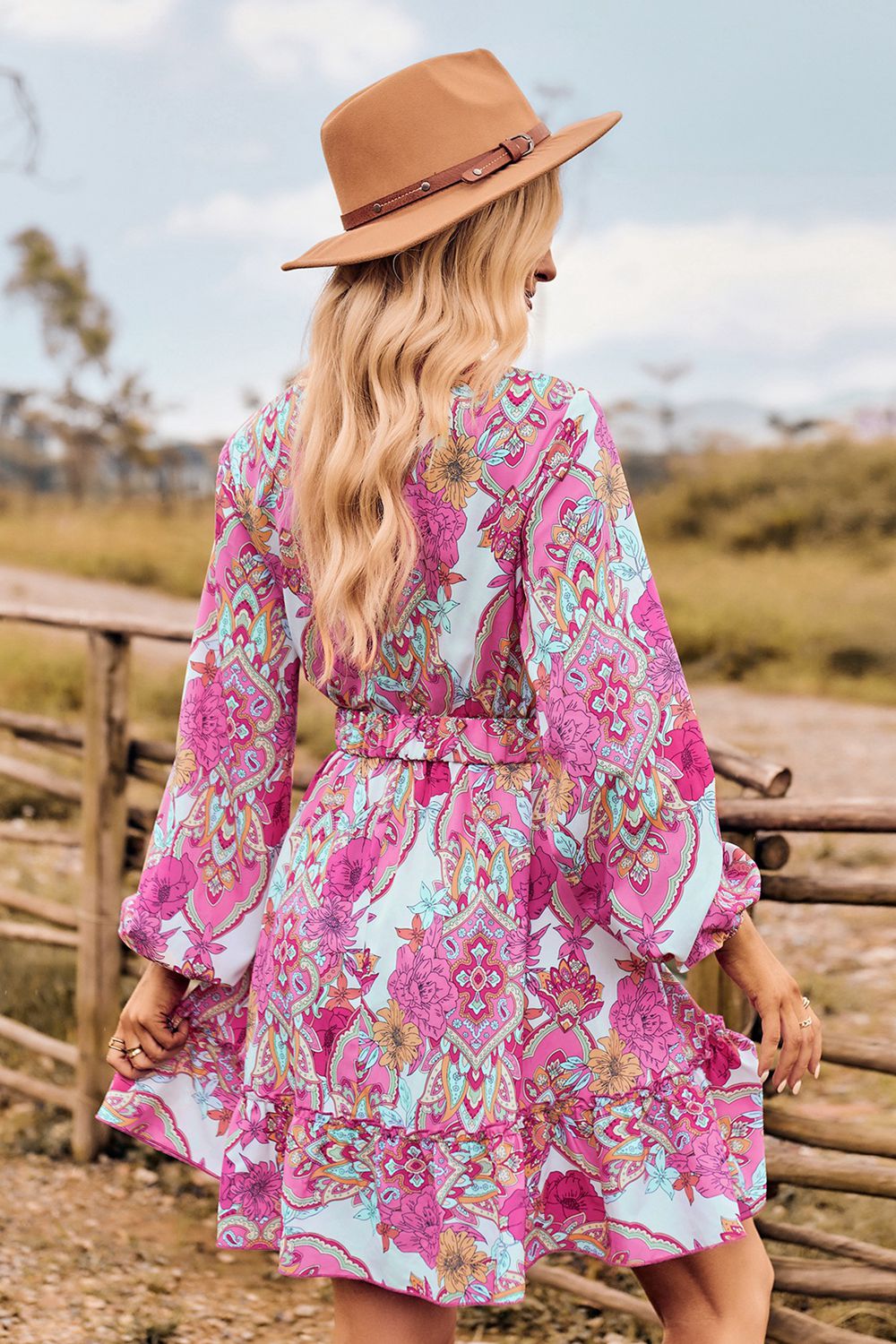 Chic Blossoms Surplice Neck Long Sleeve Dress 🌸 ShopOnlyDeal