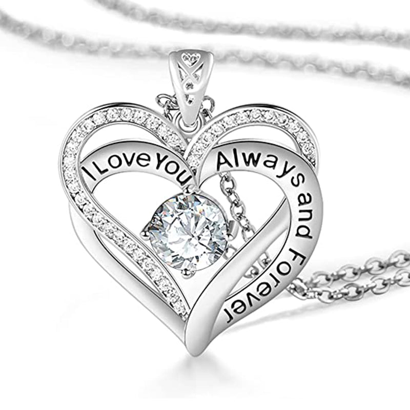 I Love You Always And Forever Crystal Heart Pendant Necklace Birthstone Necklaces Luckydudes