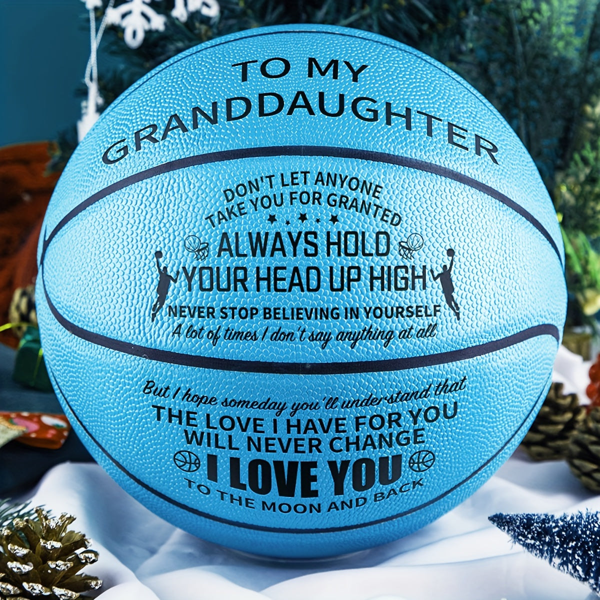 To My Granddaughter - I Love You To The Moon And Back - Personalised Light Blue Basketball For Birthday Gifts(with A Pump) ShopOnlyDeal