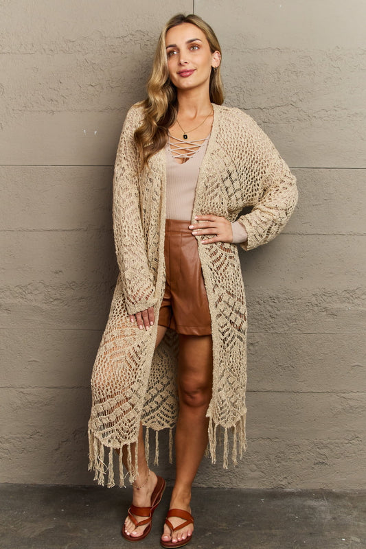 HEYSON Boho Chic Full Size Western Knit Fringe Cardigan ShopOnlyDeal