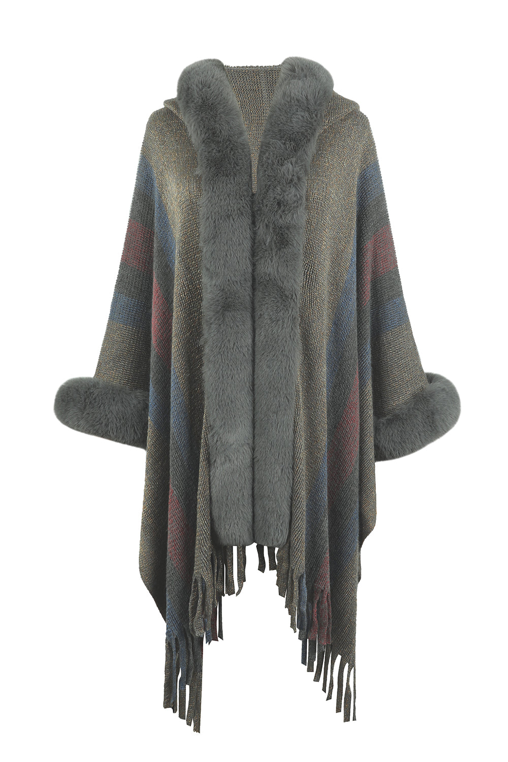 Color Block Fringe Detail Poncho Trendsi