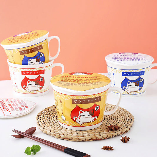 Instant Noodle Cup Cat Noodle Bowl Style Creative With Cover Box Student Lunch Box Soup Set Dinner Lunch Ceramic Manga ShopOnlyDeal